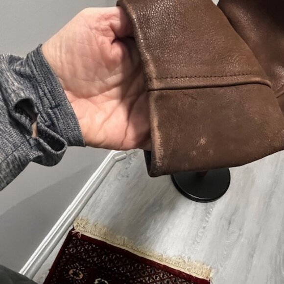 Aviator Bomber Genuine Suede Jacket with Faux Fur Collar - Picture 4 of 5